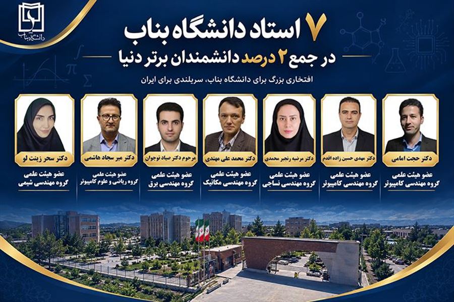هفت عضو هیات علمی دانشگاه بناب در لیست دانشمندان پراستناد دو درصد برتر دنیا